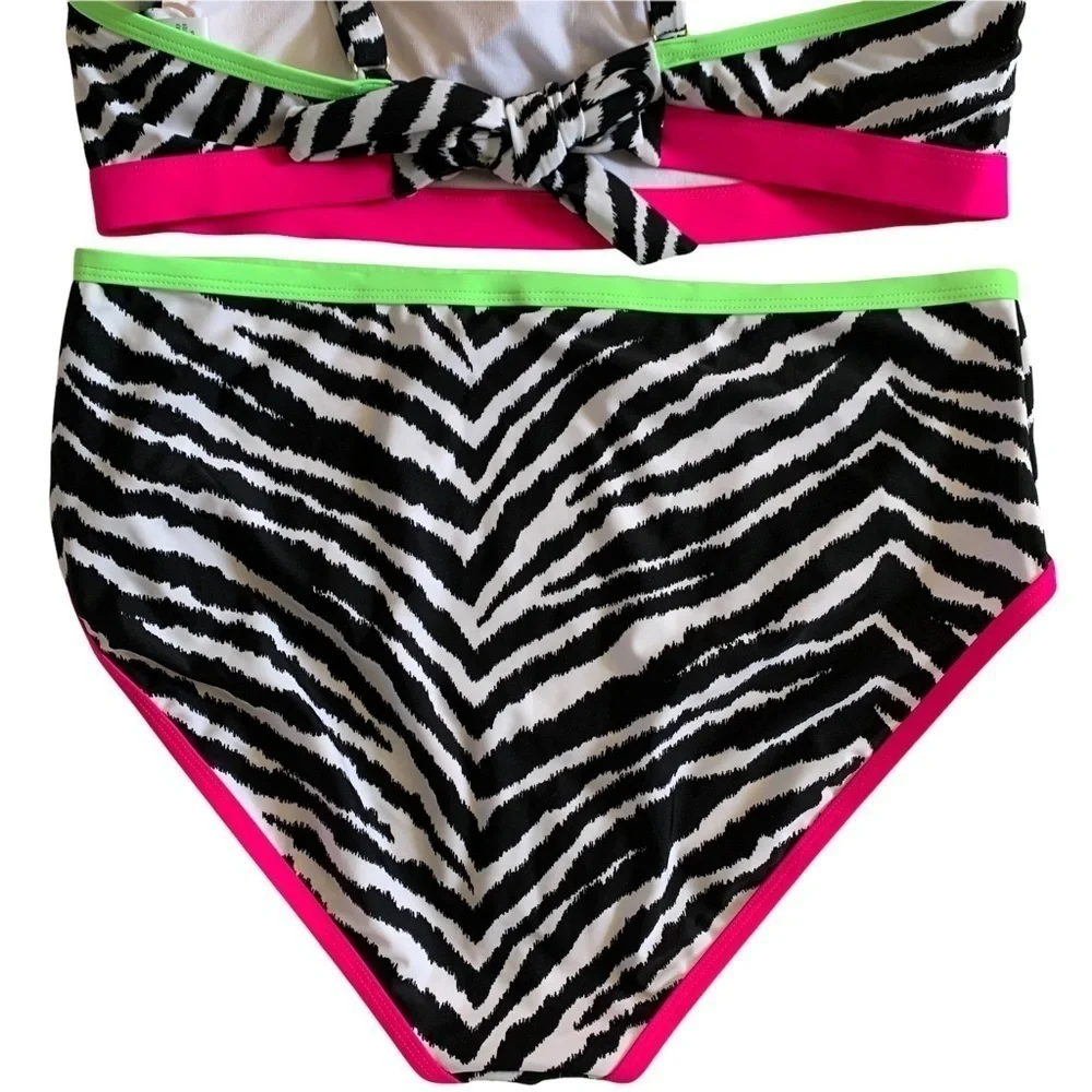 California Waves New With Tags Plus Size Zebra-Print 2 Piece Bikini